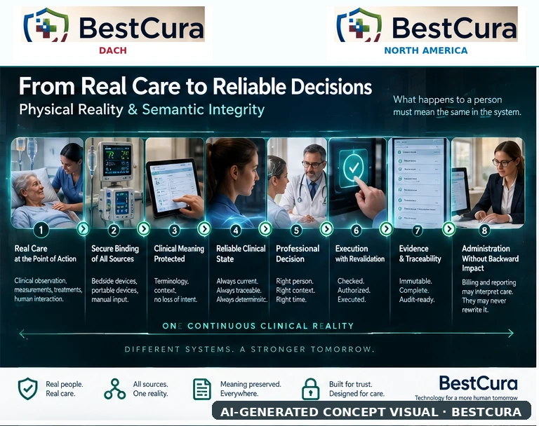 BestCura Physical Reality: real care is bound to reliable clinical state, professional context, execution and evidence.